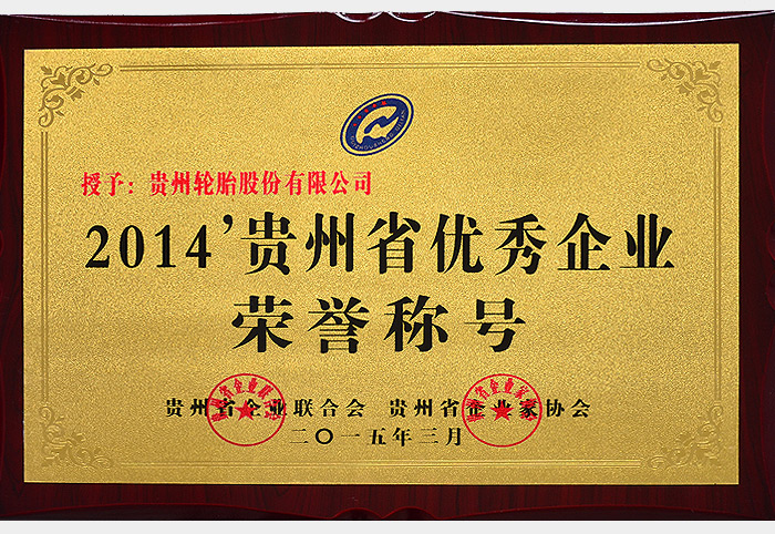 2014-貴州省優秀企業榮譽稱號（2015.3）
